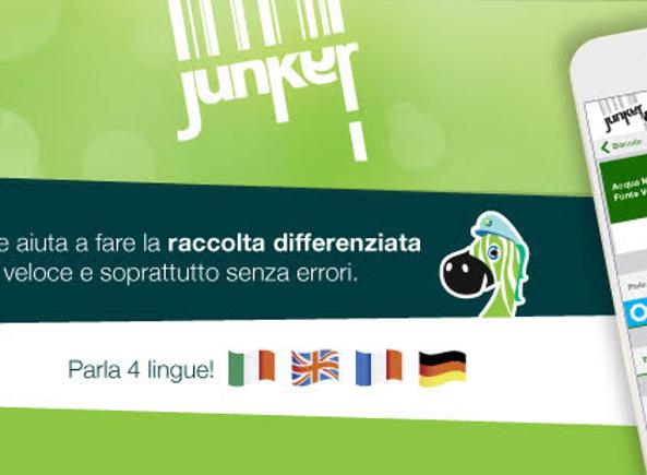 Junker app green con bandiere delle lingue in cui è tradotta l'app