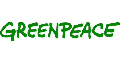 Logo di greenpeace con scritta verde