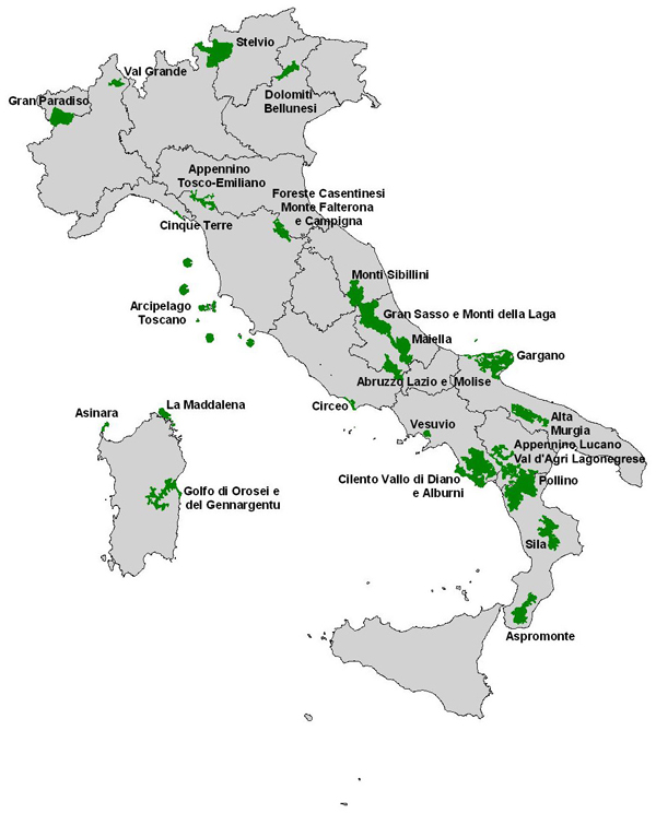 cartina dei parchi nazionali italiani